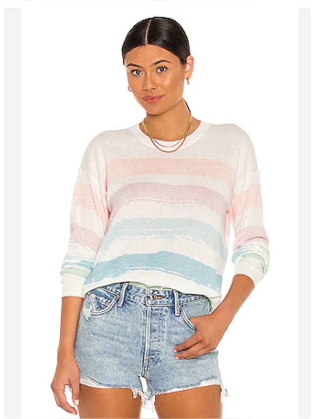 27 Miles Malibu Clare pullover pastel stripe cotton sweater XS multicolor